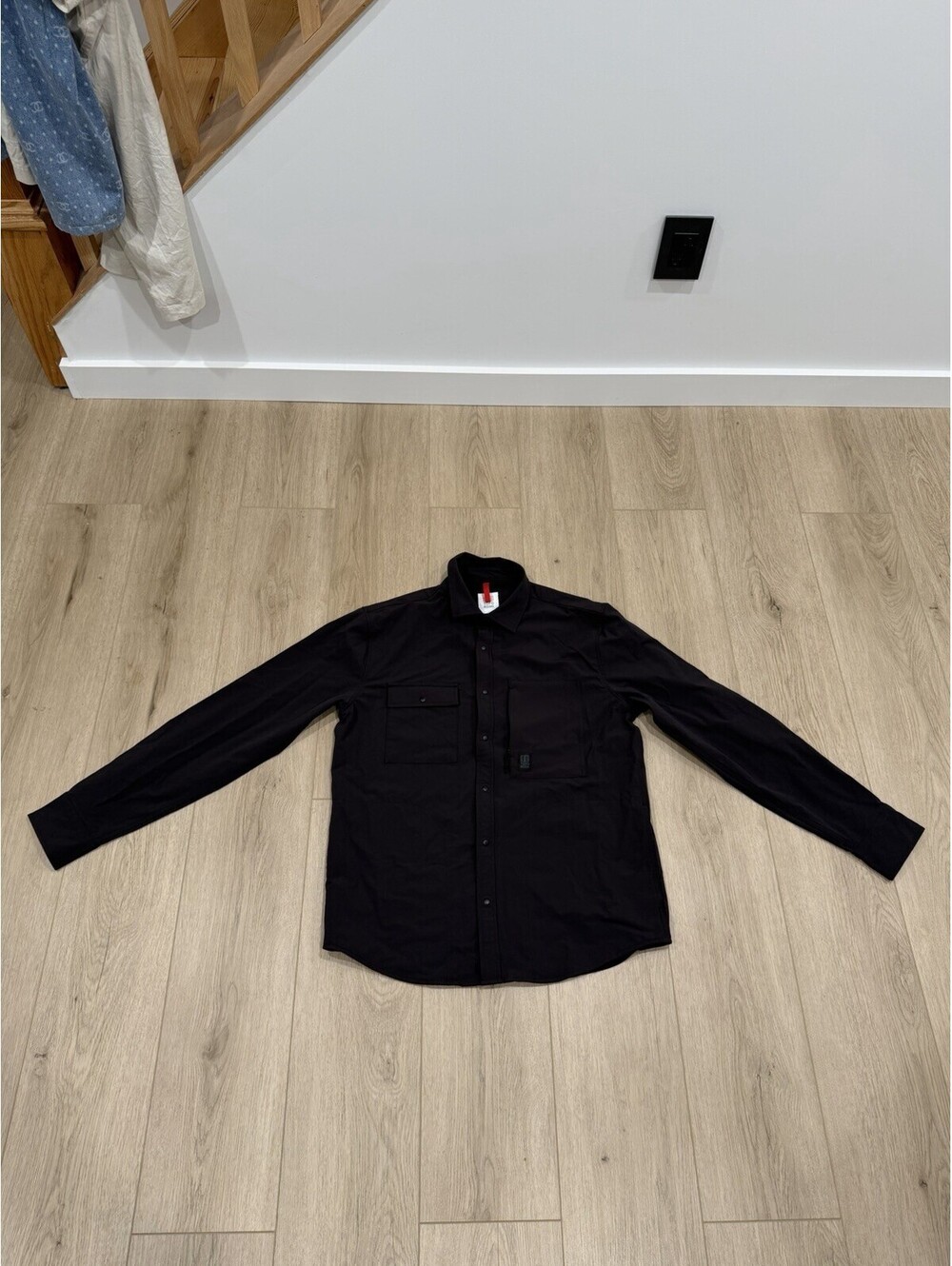 Topo Designs Shirt Mens Large Black Nylon Snap Workwear Outdoor Hiking Trail